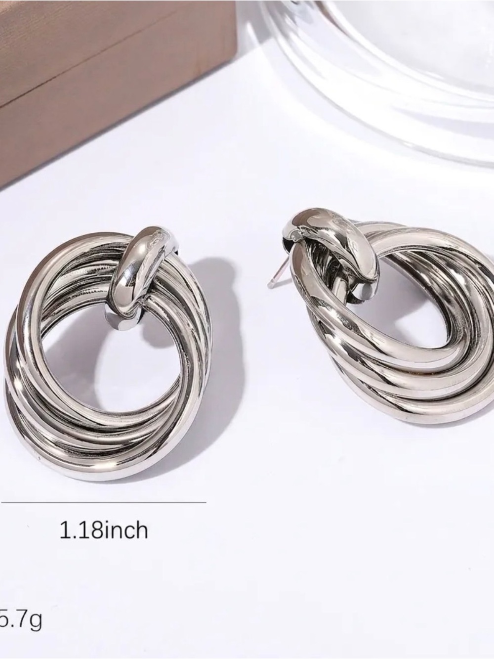 Chunky Polished Interlocking Circle Hoop Earrings - Silver